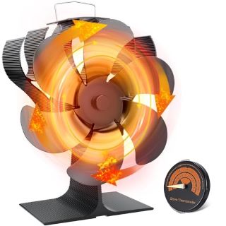 20 X VLOCKY STOVE FAN LOG BURNER FAN 6 BLADES WOOD BURNER FIREPLACE FAN WITH THERMOMETER, HEAT POWERED - ECO FRIENDLY WOOD STOVE FAN SILENT FOR WOOD BURNING STOVE/LOG BURNER/FIREPLACE - TOTAL RRP £28