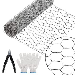 21 X KWODE 400MM X 5M CHICKEN WIRE MESH ROLL,GALVANIZED HEXAGONAL WIRE USED FOR GARDENING MESH OR FRUIT NETTING AND RABBIT FENCING,MESH FENCE NETTING WITH MINI WIRE CUTTING PLIERS AND GLOVES - TOTAL