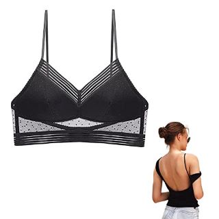 96 X RUGUOA LOW BACK LACE WIRELESS BRA INVISIBLE COMFORT LIFTING BRAS U-SHAPED CLEAR BACK FASTENING BRAS WITH THIN STRAPS FOR WOMEN BACKLESS DRESSES, BLACK - TOTAL RRP £727: LOCATION - A