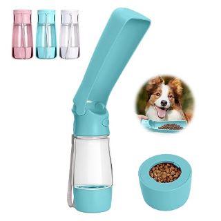 24 X DOG WATER BOTTLE DISPENSER - PORTABLE FOLDABLE PET WATER BOTTLE WITH FOOD CONTAINER DRINKING FEEDER FOR PET WALKING TRAVEL HIKING | COMPACT DURABLE LIGHTWEIGHT LEAK PROOF/PINK/BLUE (PINK/BLUE) (