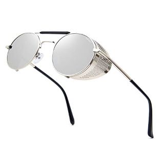34 X ANDOILT STEAMPUNK STYLE ROUND SUNGLASSES FOR MEN WOMEN VINTAGE RETRO EYEWEAR METAL FRAME UV400 PROTECTION SILVER FRAME SILVER LENS - TOTAL RRP £446: LOCATION - A