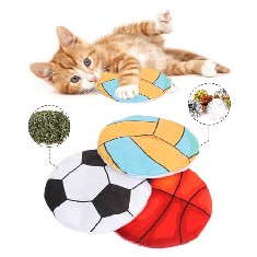 65 X FYNIGO 3PCS CATNIP TOYS FOR INDOOR CATS ADULT AND KITTEN, INTERACTIVE CAT FLYING DISC TOY,CAT PLUSH TOYS WITH CAT NIPS AND MYLAR CRINKLE SOUND,BALL PATTERN,CAT CHEW TOY AND KITTEN TEETHING TOY -