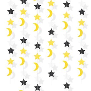 QTY OF RAMADAN DECORATIONS RO INCLUDE BLACK WHITE GOLD STAR MOON PAPER GARLANDS HANGING - RRP £135: LOCATION - A