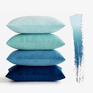 20 X MIULEE SET OF 4 VELVET CUSHION COVERS SOFT DECORATIVE SQUARE THROW PILLOW COVER LUXURY PILLOWCASES FOR LIVING ROOM SOFA BEDROOM WITH INVISIBLE ZIPPER 30CM X 50CM,12 X 20 INCHES BLUE SERIES - TOT