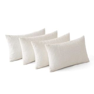 12 X MIULEE CUSHION COVERS STRIPED CORDUROY FABRIC SQUARE THROW PILLOW COVER DECORATIVE PILLOWCASES WITH INVISIBLE ZIPPER FOR SOFA CHAIR COUCH BEDROOM 12 X 20 INCH 30X50 CM 4 PIECES CREAM - TOTAL RRP