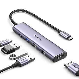 QTY OF ASSORTED ITEMS  TO INCLUDE UGREEN REVODOK USB C HUB 5-1 USB C MULTIPORT  ADAPTER WITH 100W P, 4K HDMI,,3 USB-A DATA PORTS RRP £603: LOCATION - K