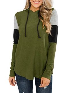 16 X REORIA WOMEN'S COLOR BLOCK HOODIE SWEATSHIRTS TUNIC PULLOVER TOPS LONG SLEEVE JUMPER DRAWSTRING SHIRTS ARMY GREEN SMALL - TOTAL RRP £133: LOCATION - A