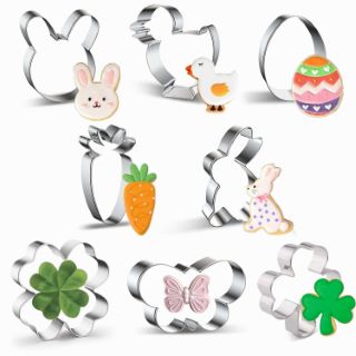 26 X EASTER COOKIE CUTTERS SET OF 8, STAINLESS STEEL EASTER COOKIE CUTTER, EASTER BISCUIT CUTTERS FOR BAKING, SHAPE - BUNNY, CARROT, BUTTERFLY, EGG, CHICK, RABBIT - TOTAL RRP £250: LOCATION - K