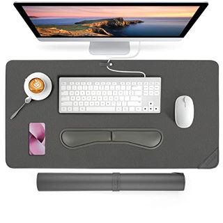 16 X AECCN LEATHER DESK MAT AND KEYBOARD WRIST REST SET - PREMIUM PU OFFICE DESK PAD PROTECTOR & ERGONOMIC WRIST REST WITH GEL WRIST SUPPORT PAD FOR HOME OFFICE ACCESSORIES(TRUFFLE GREY 80 X 40 CM) -
