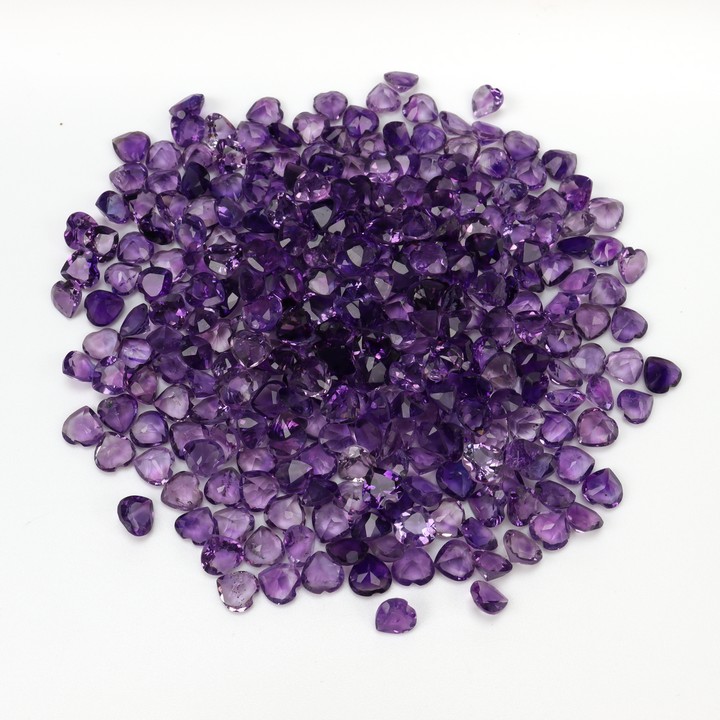 190.02ct Amethyst Faceted Heart-cut Parcel of Gemstones, 6mm