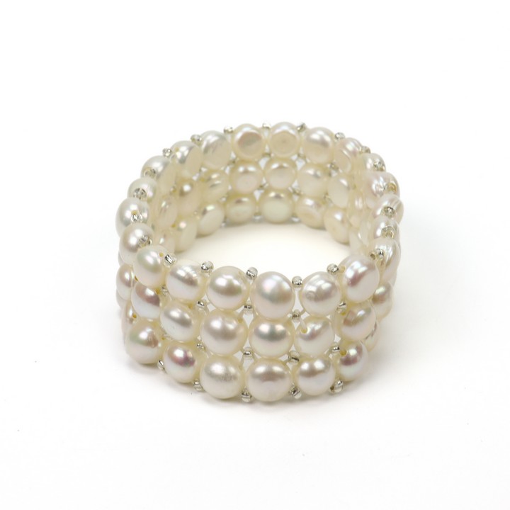 White Freshwater Pearl AAAA Three Row Elasticated Bracelet, 29g (VAT Only Payable on Buyers Premium)