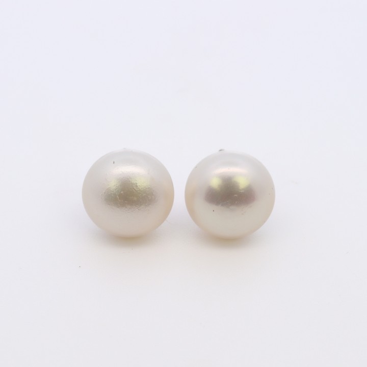 Silver Plated White Freshwater Pearl AAA Stud Earrings, 10-11mm, 2.9g (VAT Only Payable on Buyers Premium)