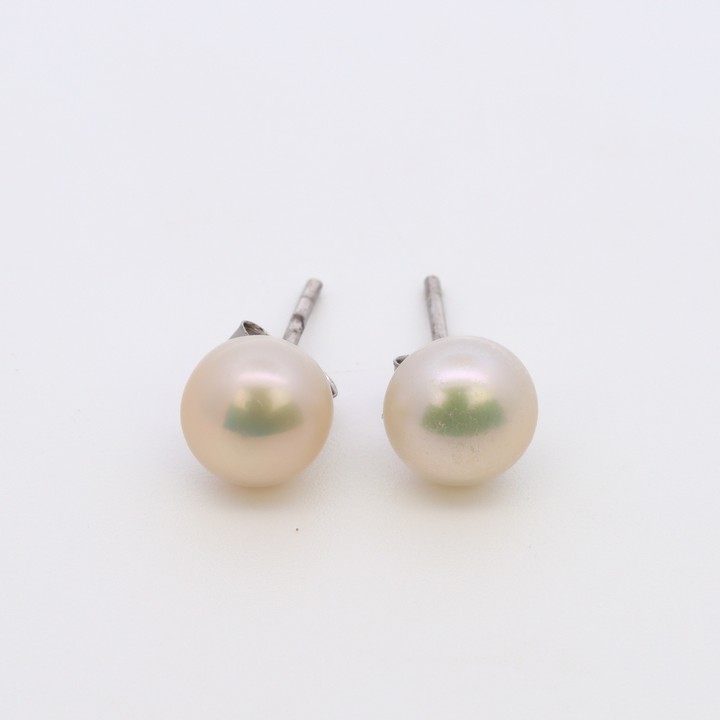 Silver Plated Copper White Freshwater Pearl AAAAA Stud Earrings, 7mm, 1g (VAT Only Payable on Buyers Premium)