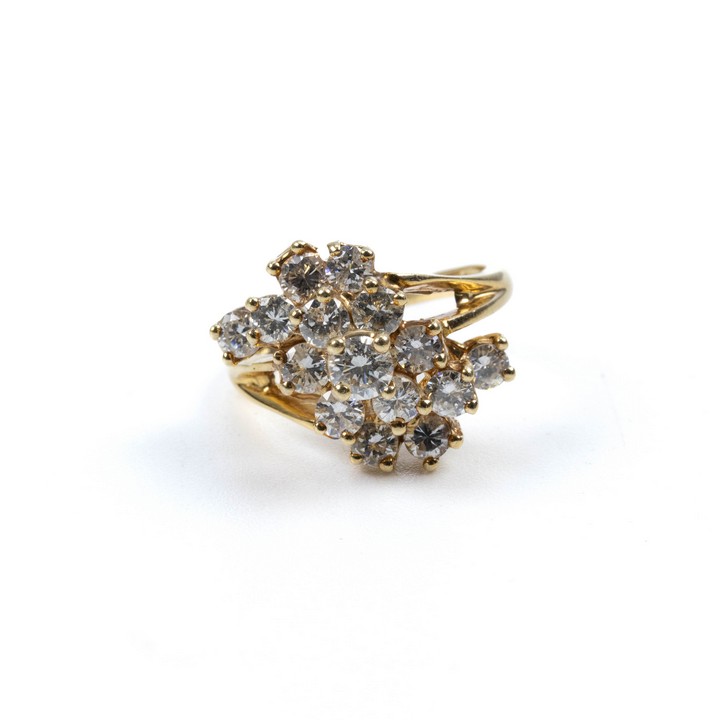 14 Yellow 1.65ct Diamond Double Flower Cluster Ring, Size M, 6.5g.  Auction Guide: £700-£900 (VAT Only Payable on Buyers Premium)