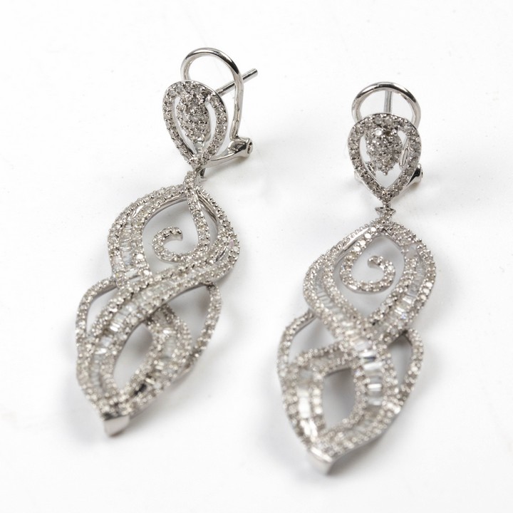 14K White 1.80ct Diamond Pavé Drop Earrings, 5cm, 8g.  Auction Guide: £550-£750 (VAT Only Payable on Buyers Premium)