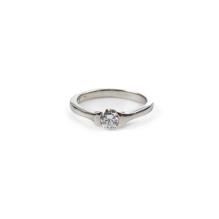 Platinum 950 0.44ct Diamond Solitaire Ring, Size J, 3.8g. Colour F, Clarity Si1.  Auction Guide: £500-£700 (VAT Only Payable on Buyers Premium)