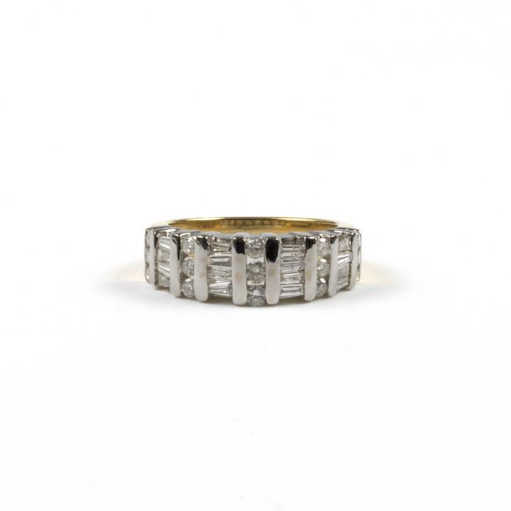 18ct Yellow and White Gold 1.00ct Diamond Band Ring, Size N, 6.6g.  Auction Guide: £500-£700 (VAT Only Payable on Buyers Premium)