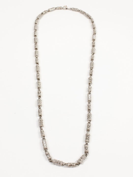 Silver Clear Stone Bullet Link Chain, 73cm, 59.4g (VAT Only Payable on Buyers Premium)