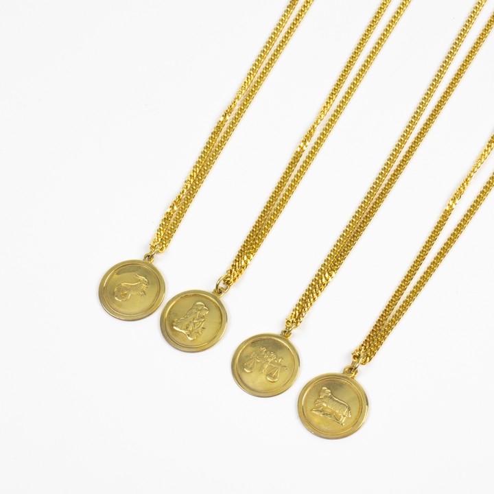 Silver Gold Plated Selection of Four Zodiac Pendant and Chains, 60cm, total weight 47.6g (VAT Only Payable on Buyers Premium)