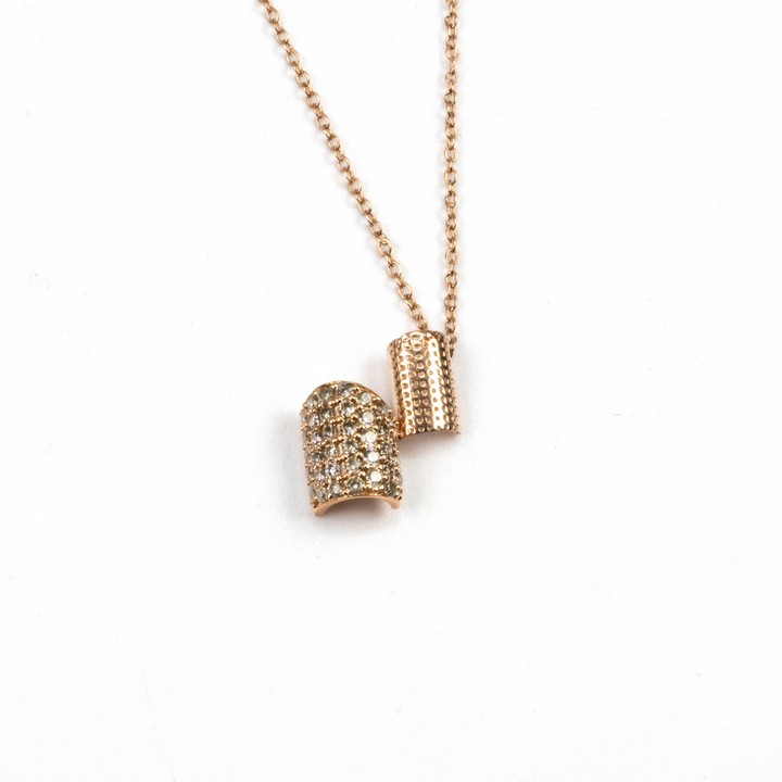 Silver Rose Gold Plated Clear Stone Pavé Scroll Pendant, 2cm and Chain, 45cm, 2.2g