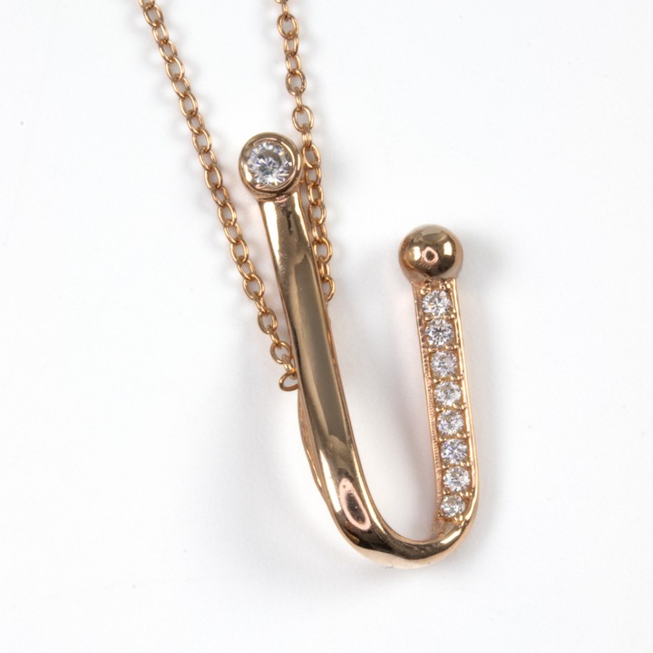 Silver Rose Gold Plated Pavé Double Drop Pendant, 2.5cm and Chain, 45cm, 2.5g