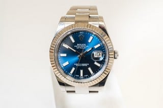 Rolex Datejust II Ref: 116334 Automatic Watch. 41mm Stainless Steel Case with 18ct White Gold Fluted Bezel, Blue Dial and Stainless Steel Oyster Bracelet. Age: Post 2011. No box or paperwork. Brief C
