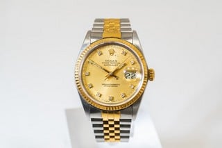 Rolex Datejust 36 Ref: 16013 Automatic Watch. 36mm Stainless Steel Case with 18ct Yellow Gold Fluted Bezel, Champagne Dial and Stainless Steel & 18ct Yellow Gold Jubilee Bracelet. Age: 1988. No box o