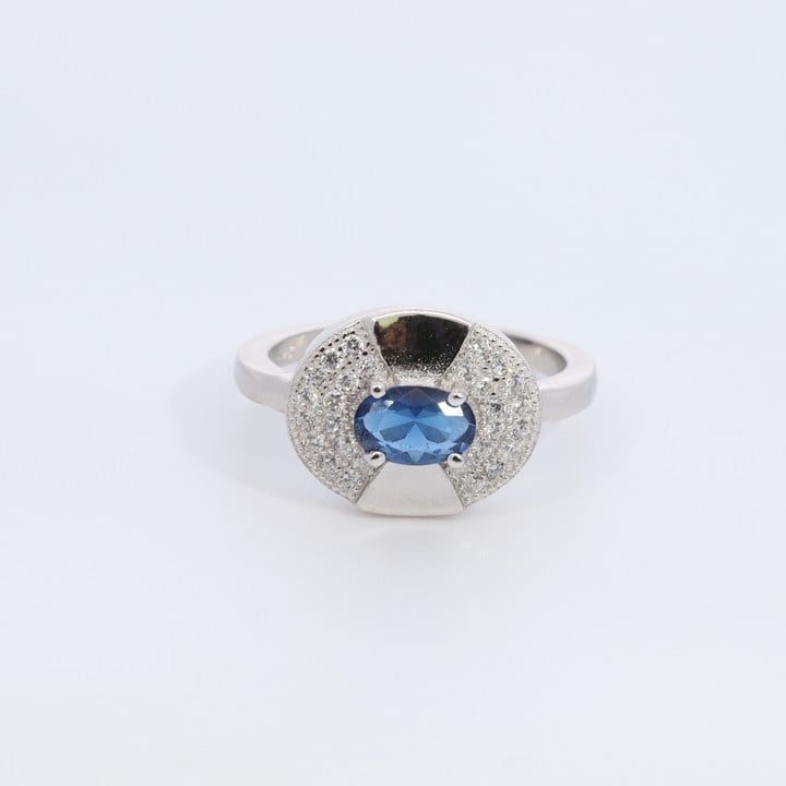 Silver Blue Stone and Clear Stone Pavé Ring, Size H½, 2.6g (VAT Only Payable on Buyers Premium)