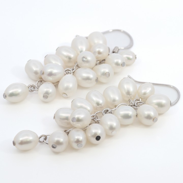 Silver Natural Freshwater Pearl Drop Earrings, 4.5cm, 7.5g (VAT Only Payable on Buyers Premium)