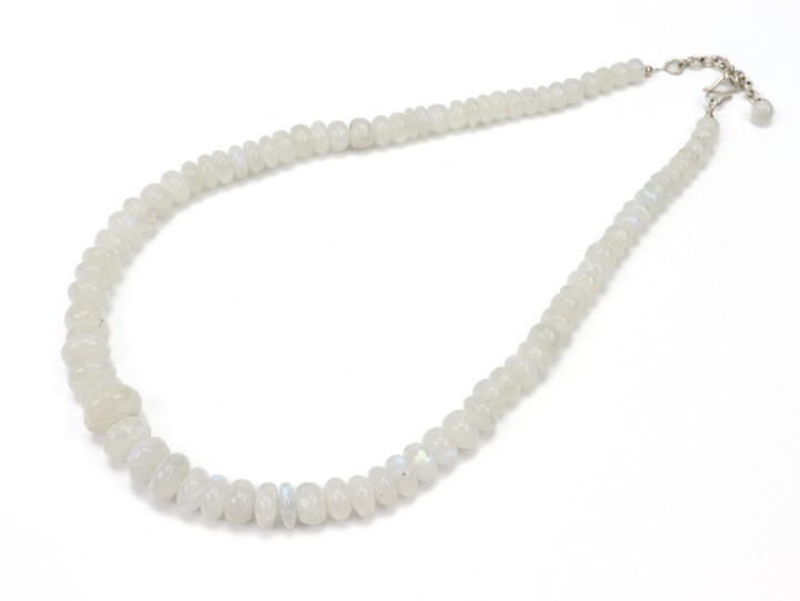 Silver Clasp Rainbow Moonstone Necklace 7-14mm Graduated, 44-49cm, 57g (VAT Only Payable on Buyers Premium)