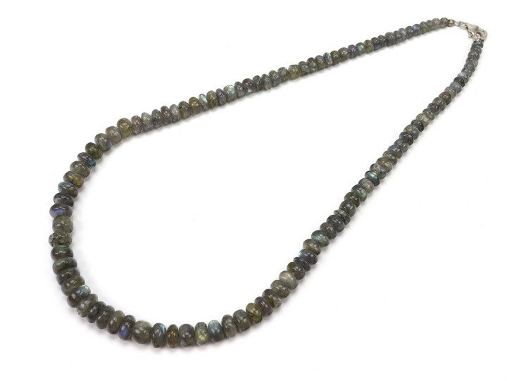 Silver Clasp Rainbow Labradorite Necklace 6-9mm, 50cm, 42g (VAT Only Payable on Buyers Premium)