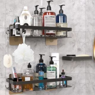BOX OF ITEMS TO INCLUDE BLACK SHOWER CADDY - RRP £200