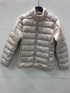 ADIDAS CREAM WOMENS PADDED JACKET SIZE UK 8-10 AND 3-STRIPES CROP TOP WITH REMOVABLE PADS IN BLACK SIZE S RRP £100