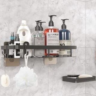BOX OF ITEMS TO INCLUDE BLACK METAL SHOWER CADDY - RRP £200