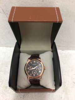 L.A BANUS WATCH WITH BROWN FACE, BRONZE DIAL AND MAROON LEATHER STRAP