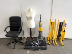 QUANTITY OF ASSORTED ITEMS TO INC DYSON UPRIGHT HOOVER AND CLASS WEAR AND PEDESTRIAN BARRIERS