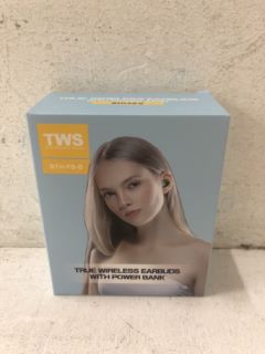 TWS BTH-F9-5 TRUE WIRELESS EARBUDS VERSION 5 WITH ON THE GO CHARGING CASE AND LED DISPLAY, BLUETOOTH,WATERPROOF,NOISE CANCELLING AND COMPATIBLE WITH SMART PHONES,TABLETS AND PC'S UNUSED IN BLACK
