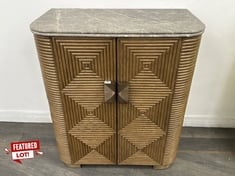 KINGSLEY BAR CABINET IN SOLID OAK WITH GREY SEALED MARBLE TOP - RRP £4,995 (COLLECTION OR OPTIONAL DELIVERY)