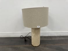 REMI LARGE TABLE LAMP IN STONE WITH TRAVERTINE BASE - RRP £550 (COLLECTION OR OPTIONAL DELIVERY)