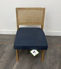 HAYWARD DINING CHAIR IN SOLID OAK WITH INIDIGO CUSHION - RRP £345 (COLLECTION OR OPTIONAL DELIVERY)