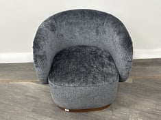 PORTLAND MUSIC ROOM ARMCHAIR IN CHENILLE GREY WITH WALNUT DETAIL - RRP £1,936 (COLLECTION OR OPTIONAL DELIVERY)