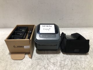 3X ITEMS TO INCLUDE ZEBRA PRINTER MODEL: GK420D, BLACK CASE (STRAPLESS) AND A ZEBRA 4 SLOT BATTERY CHARGER RRP £750 ( PALLET LE67 1ND 1327 LOAD LE67 1ND 276)