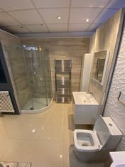 COMPACT LIVING BATHROOM COMPRISING OF SHOWER CUBICLEAND TRAY, TALL WALL MOUNTED CABINET, WALL MOUNTED 2 DRAWER VANITY UNIT AND SINK, TOILET AND TOWEL RADIATOR (RAMS REQUIRED FOR APPROVAL PRIOR TO REM