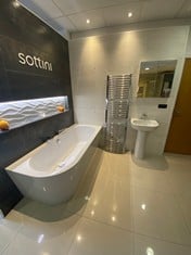 SOTTINI BATHROOM SUITE COMPRISING OF VANITY UNIT WITH SINK, CURVED BATH TUB, SINK WITH MIXER TAP, MIRRORED WALL CABINET AND TOWEL RADIATOR (RAMS REQUIRED FOR APPROVAL PRIOR TO REMOVING)