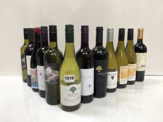 12 X ASSORTED BOTTLES OF WINE TO INCLUDE ACACIA ROAD, ANTUEN, MOERBEI, MARCELO BOCARDO, ALFONSO THE GRAPE, RAATS, EL NUBARRON AND RTEBEL REBEL (PLEASE NOTE: 18+YEARS ONLY. STRICTLY NO COURIER REQUEST