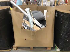 PALLET OF ASSORTED ITEMS TO INCLUDE SOFA CUSHION IN LIGHT GREY FABRIC (COLLECTION OR OPTIONAL DELIVERY) (KERBSIDE PALLET DELIVERY)