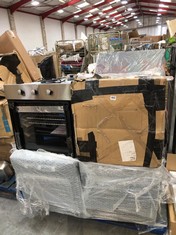 PALLET OF ASSORTED APPLIANCES TO INCLUDE ELECTRIQ 9 FUNCTION FULL FAN SINGLE OVEN - MODEL NO. EQOCENM4 (SMASHED / BROKEN) (COLLECTION OR OPTIONAL DELIVERY) (KERBSIDE PALLET DELIVERY)