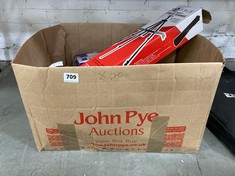 BOX OF ASSORTED ITEMS TO INCLUDE JAKAR LIGHTWEIGHT FIELD EASEL (COLLECTION OR OPTIONAL DELIVERY)