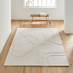 CAILA ABSTRACT WOOL RUG ECRU 160 X 230CM RRP- £290 (COLLECTION OR OPTIONAL DELIVERY)