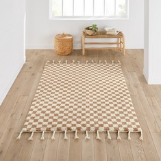 OCHINO CHECKERBOARD TASSEL 100% WOOL RUG 120 X 170CM RRP- £280 (COLLECTION OR OPTIONAL DELIVERY)